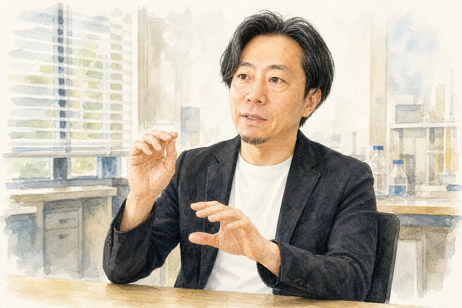 身振りを交えながら研究について説明する小川洋和